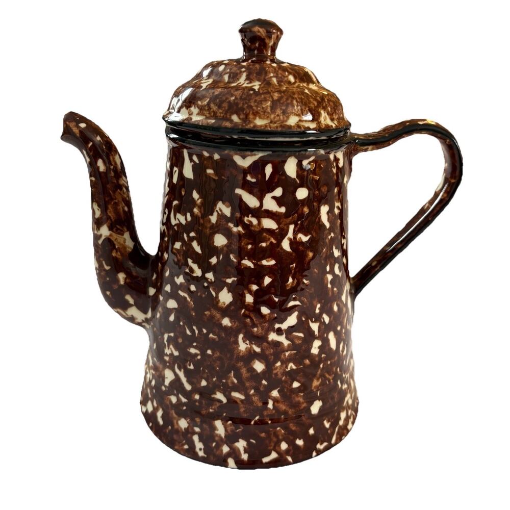 Vintage 1970s Stangl Town & Country Brown & White Spongeware Coffee Pot